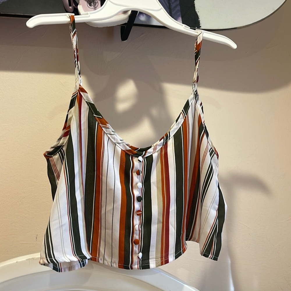 Striped, fall, cute crop top, buttons. ReVamped